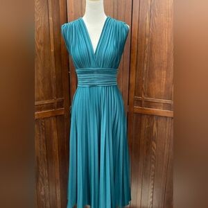 VINTAGE 70s Peacock Green Pleated Dress by Algo
